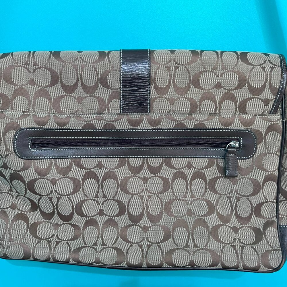 Coach Brown Signature Canvas Laptop Crossbody with Dark Brown Trim - Picture 3 of 5